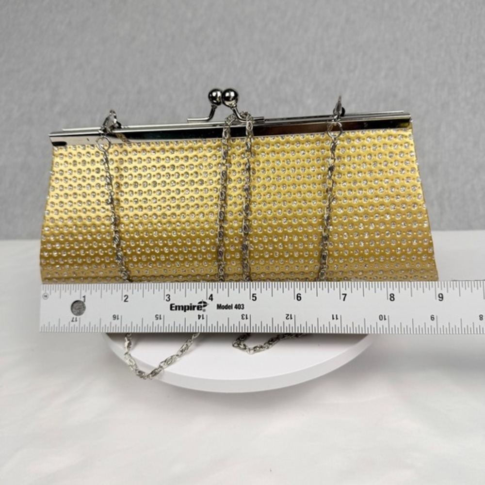 Gold Rhinestone Evening Clutch Metallic Formal Wedding Purse with Chain Strap